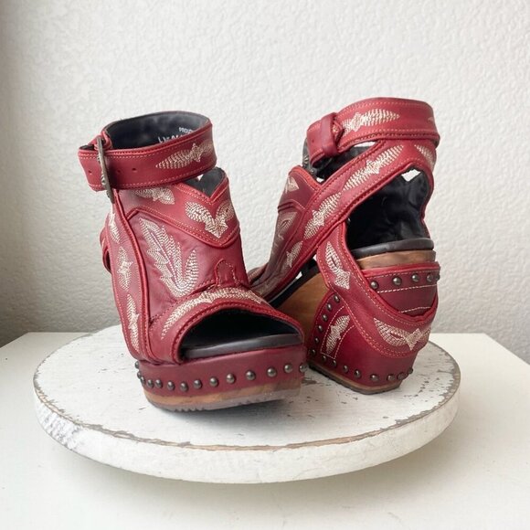 Lane Boots LEXINGTON Womens Red Wedges 7 Western Sandals Cowgirl Wooden Heels - Picture 10 of 10
